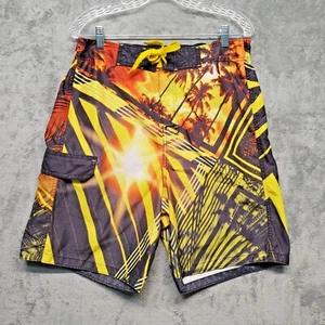 Joe Boxer Mens S Small Swim Trunks Multicolor Orange Yellow Black Palm Trees - Picture 1 of 11