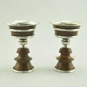 Tibetisch Buddhistische Beleuchtung 3,5" Kupfer Butter Lampen Set Angebot im Schrein Altar - Bild 1 von 4