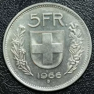 1966 B Switzerland 5 FRANC Silver KM#40 - Picture 1 of 2