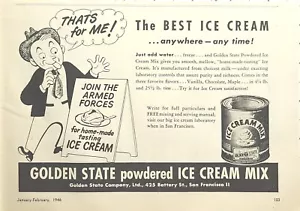 Golden State Mezcla de helado en polvo San Francisco CA anuncio impreso vintage 1946 - Imagen 1 de 2