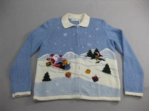 White Stag Womens Sweatshirt Sz L Santa Sledding Hill Presents Penguin Ice Scate - Picture 1 of 12