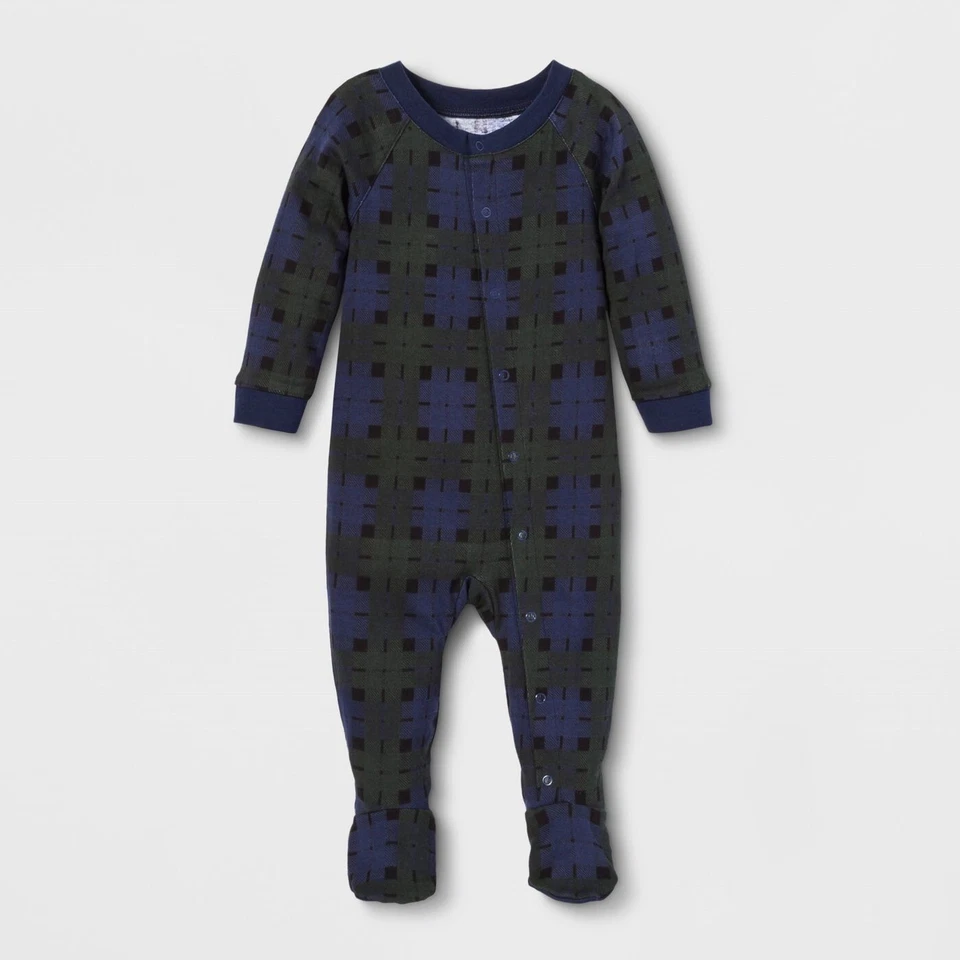 Cuello de muesca de vacaciones a cuadros para bebé con patas para dormir 3-6M azul algodón Wondershop Foto 1 de 1