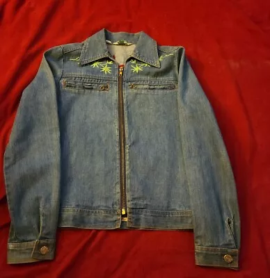 Vintage 1970s hippie jean Embroidered Denim Jacket Mary Jane Halloween 1 of kind - Image 1 of 4