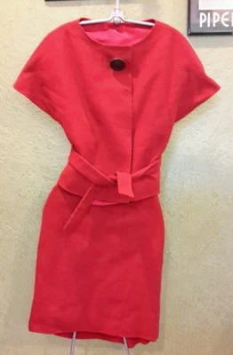 Tuleh red sexy skirt suit alpaca wool silk lined size 6 Jackie O style - Изображение 1 из 4