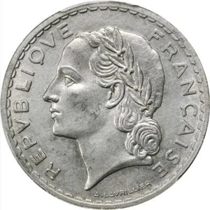 1948 B France 5 Francs. PCGS MS 62. KM-888b.2. Scarce Variety - Picture 1 of 4