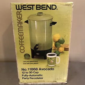 New Vintage West Bend 12-30 Cup Party Percolator Model 11868. In Avocado Green - Picture 1 of 7
