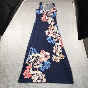 Maxi Vestido sin Mangas Tommy Bahama Para Mujer M Azul Marino Floral Rayón Elástico Cuello Redondo - Imagen 1 de 11