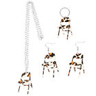  Earrings Leopard Print Three-piece Set Folding Chair Necklace and Mini