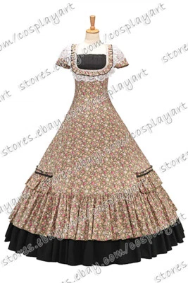 Dama Victoriano Gótico Floral Estampado Boda Encaje Volantes Tirantes Vestido en Niveles Foto 1 de 4