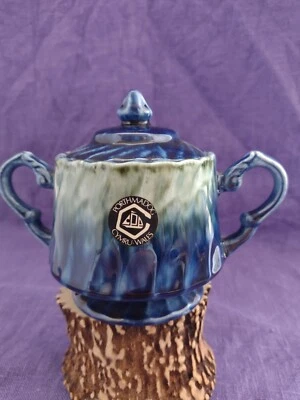 Porthmadog Welsh Pottery,hand made sugar bowl with lid, TWO handle, signed H.    - Image 1 of 4