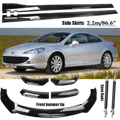 For Peugeot 407 Front Bumper Lip Splitter Spoiler 86.6" Side Skirts+Strut Rods — 第 1/4 张图片