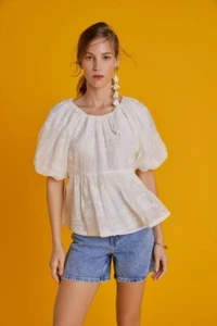 English Factory White Embroidered Baby Doll Puff Sleeve Blouse NWT Size L - Picture 1 of 21