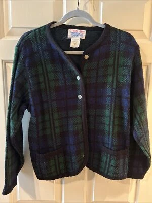TALLY HO Women's Size M Cardigan Sweater Vintage 90s Clueless Green Plaid - Image 1 of 4