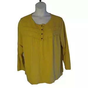 Coldwater Creek 2X Maglia Giallo Senape Top Cotone - Foto 1 di 3