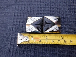 Vintage Tschechslowakei facettierte schwarz verspiegelte geometrische Glas Gürtelschnalle - Bild 1 von 14