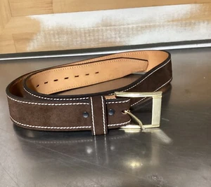 "Cinturón de cuero occidental de gamuza marrón talla 38-40 hebilla tono dorado de 1 y 5/8"" de ancho" - Imagen 1 de 6