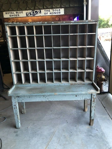 Rare Vintage Post Office Mail Sorting Cabinet Desk Antique Furniture 50 Cubbies Cover
