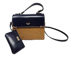 Bolso Bandolera Dune London Azul Marino Blanco Mimbre Asa Superior con Muñequera - Imagen 1 de 12