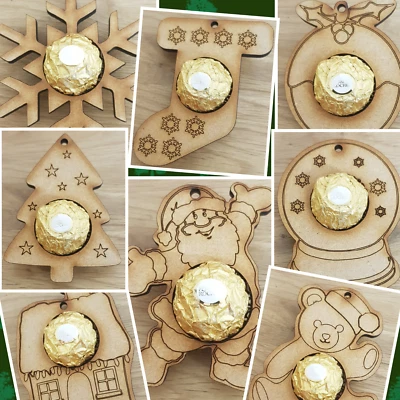 FERRERO ROCHER CHRISTMAS TREE BAUBLES FITS CHOCOLATES WOODEN ORNAMENTS VARIOUS - Image 1 of 4