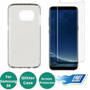 Luxury Glitter Bling Clear Phone Case Cover Tempered Glass Protector for Samsung - Picture 1 of 7