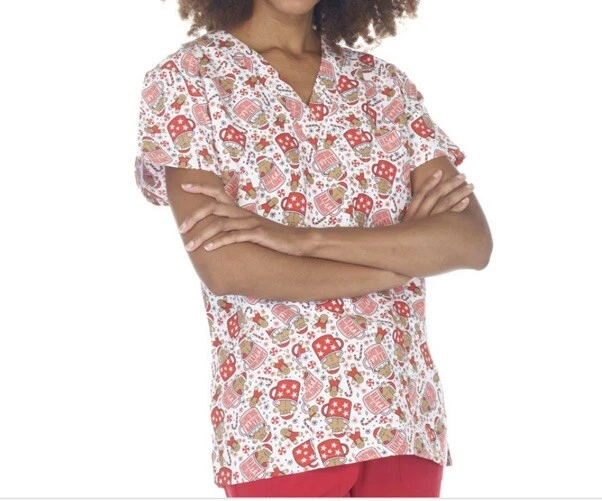 NWT Women's Small Holiday Cookies & Cocoa Gingerbread  I Love Scrubs Scrub Top - Image 1 of 1