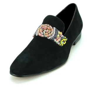 FI-7193 Black Suede Multi Color Strap Fiesso by Aurelio Garcia Suede Slip on - Picture 1 of 7