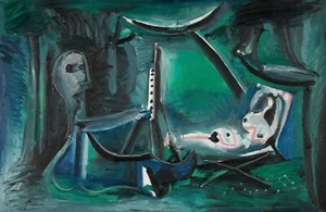 PABLO PICASSO Poster or Canvas Print "LE PEINTRE ET SON MODÈLE DANS UN PAYSAGE" - Picture 1 of 1