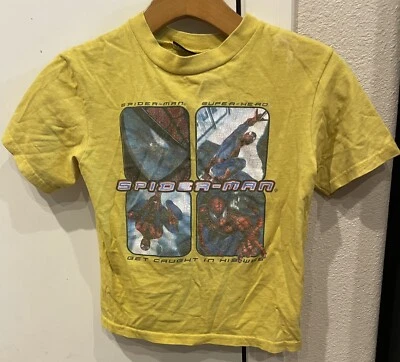 Vtg 2003 Marvel Spider-Man The Movie T-shirt Yellow Youth Size 4 - Image 1 of 4