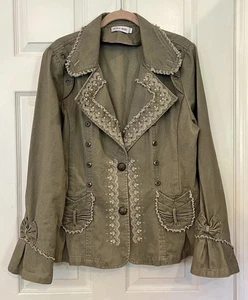 Nicola Berti Jacket Embroidered Embellished Military Green Steampunk Boho Sz XL - Picture 1 of 19
