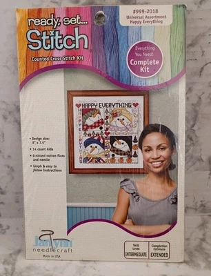 Janlynn Happy Everything muñeco de nieve contado punto de cruz 8" X 7,5" 14 unidades Aida Foto 1 de 4