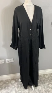 Poheme Paris black silky satin wide leg long sleeve silk blend jumpsuit size M - Picture 1 of 11