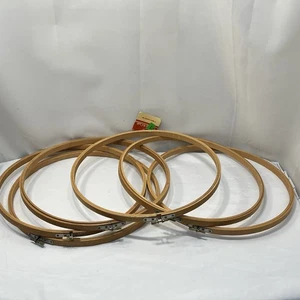 Lot Of 6 Vintage Round 12 Inch Wooden Embroidery Hoops Crafts - Picture 1 of 5