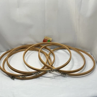 Lot Of 6 Vintage Round 12 Inch Wooden Embroidery Hoops Crafts - Image 1 of 4