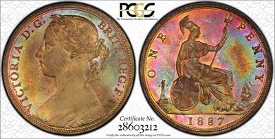 GREAT BRITAIN VICTORIA 1887  PENNY, CHOICE UNCIRCULATED, CERTIFIED PCGS MS64-RB - Image 1 of 4