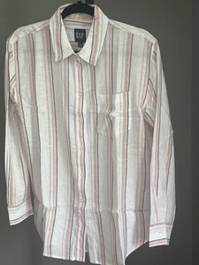 Gap Linen Shirt Women Size Small Pink Stripe Button Long Sleeve Linen Blend NWT - Picture 1 of 9