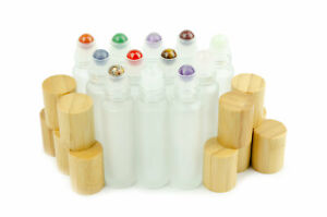 100Pcs Gemstone CRYSTAL Rollerballs 10ml Frosted Glass Roller Bottles (Choose C