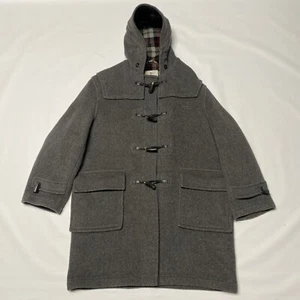 Cappotto vintage Montgomery Tibbett Duffle Toggle 42 L lana grigio Inghilterra foderato a quadri - Foto 1 di 21