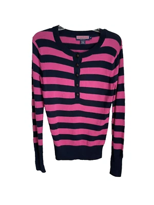 Vineyard Vines Pink Navy Striped Wool Cashmere Blend Henley Sweater Size Medium - Image 1 of 4
