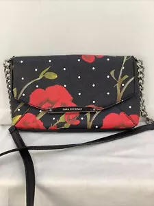 dana buchman Mini Crossbody Purse Multi Compartments Chain NWOT black w roses - Picture 1 of 13