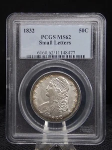 UNITED STATES 1832 PHILADELPHIA EARLY BUST SILVER HALF DOLLAR SLABBED PCGS MS 62 - Picture 1 of 2
