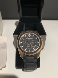 Armani Emporio Ar6066 Rose Gold Black Silicone Herren Uhr - Bild 1 von 9