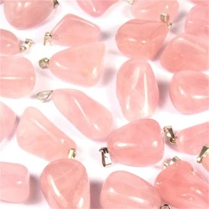 Premium Rosenquarz Trommelstein Anhänger mit silberner Öse Edelstein - Bild 1 von 7