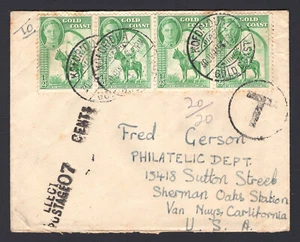 1949 Postage Due Cover, Gold Coast to USA - Picture 1 of 3