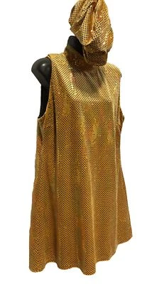 Vestido y gorra discoteca años 70 dorado/multi lentejuelas - talla 14  Foto 1 de 4