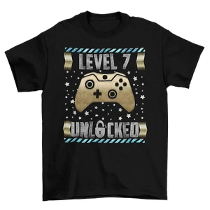 Kids 7th Birthday Gaming TShirt Level 7 Unlocked Gamer Gift 7 Years Controller X - Picture 1 of 4