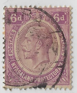 Nyasaland KGV 6d. Script CA used Scott 31/SG107. VF. (a4469 - Picture 1 of 2