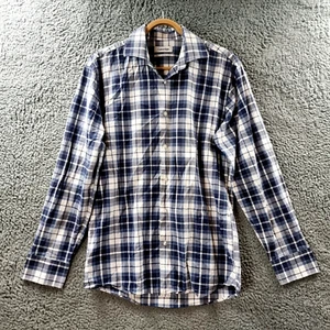 Calvin Klein Mens Casual Shirt Size 39 Navy Blue White Check Long Sleeve - Picture 1 of 14