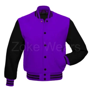 Mens Varsity All Wool Baseball Letterman Bomber Style Black Sleeves Retro Jacket - Picture 1 of 18