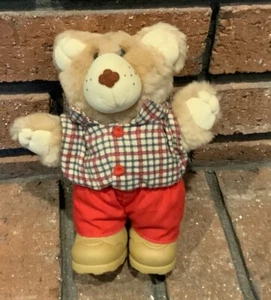Camicia e stivali a quadri vintage 1986 Furskins peluche orso pantaloni rossi alti 7" - Foto 1 di 3