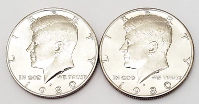 1980 P & D Kennedy Half Dollar Set (2 coins)  AVE CIRCULATED **FREE SHIPPING** - Image 1 of 2